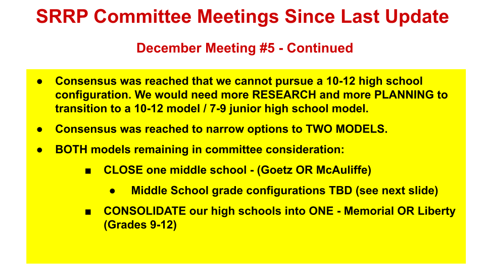  Slide showing update of work done by committee